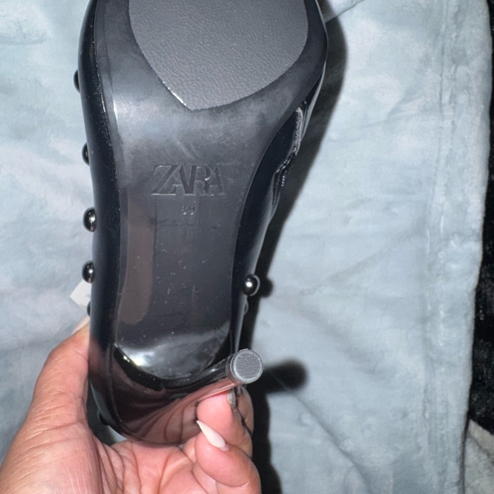 ZARA Black Studded Stiletto Ankle Boots Size 8 | High Heel - Picture 7 of 9